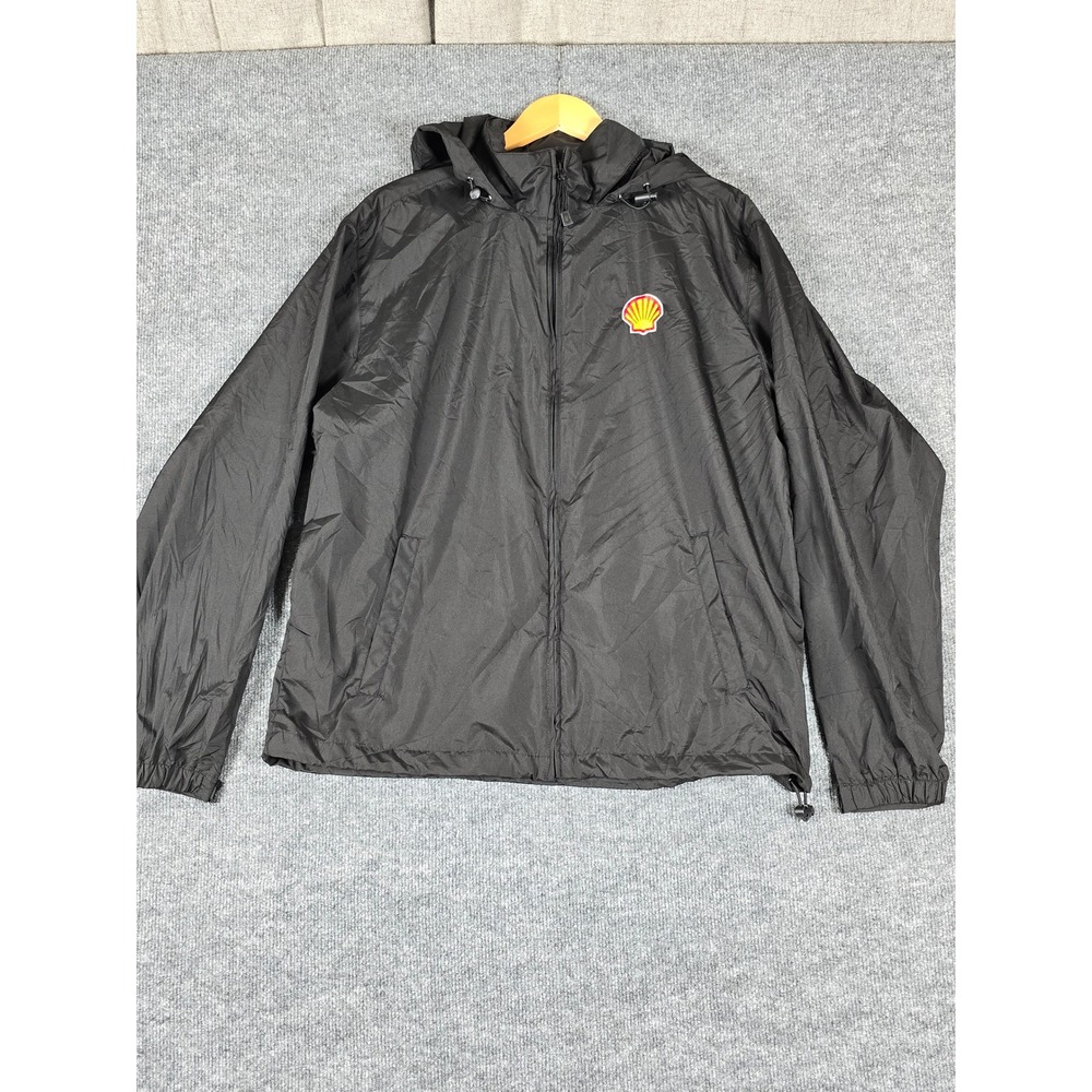 Shell North End Mens Lightweight Hooded Jacket Black Logo All Climate Wear Sz M